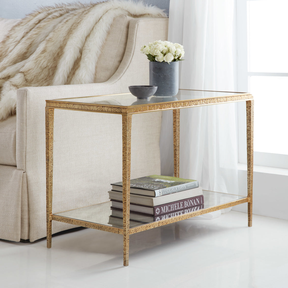 Sculpture Side Table-Antique Brass
