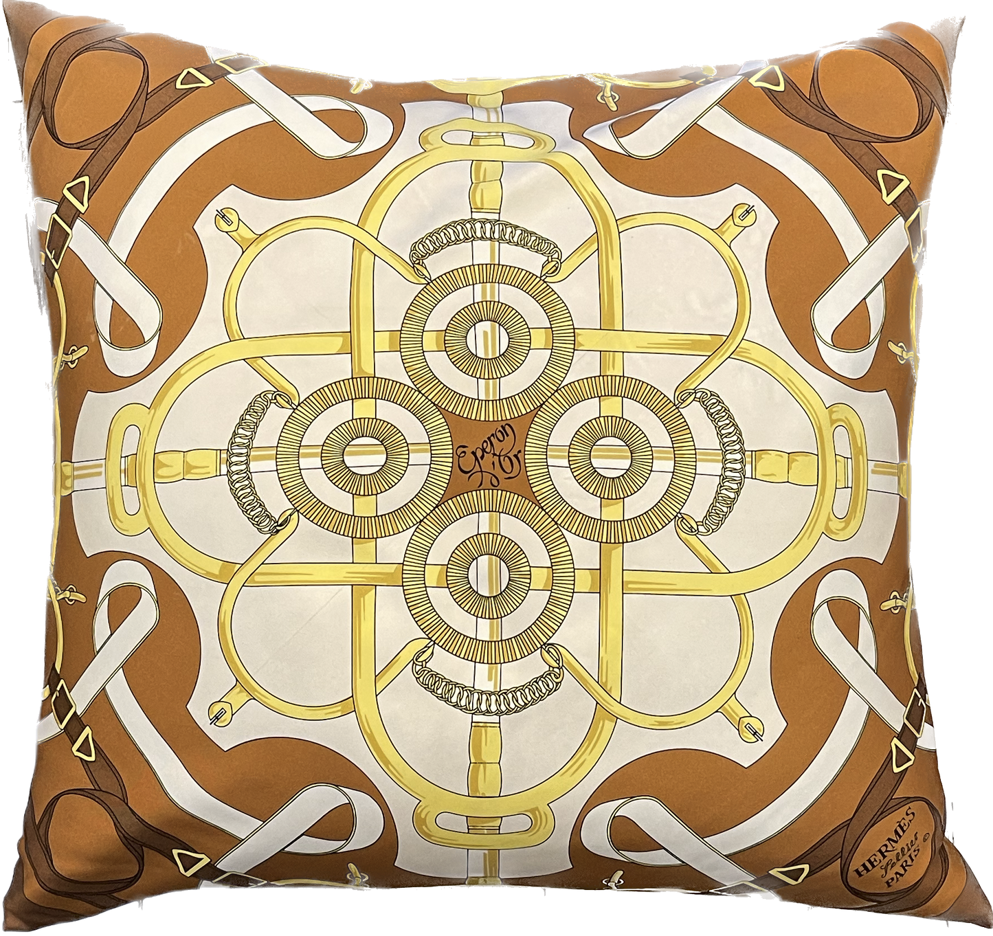 HERMÈS Vintage Eperon d'Or Silk Scarf Pillow