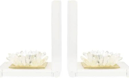 Quartz flower bookend pair