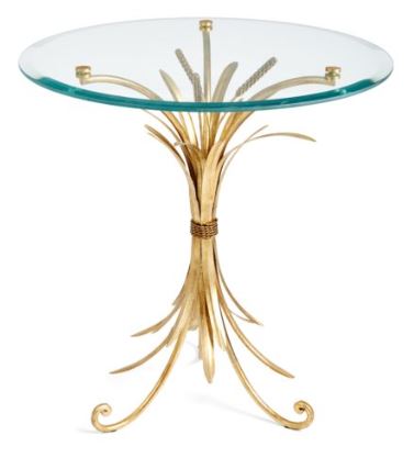 Antique Gold Iron Wheat Table with Beveled Glass Top