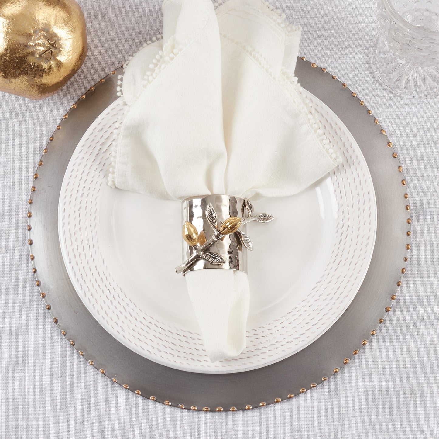 Gold Cocoa Bean Hammered Napkin Ring, Set of 4