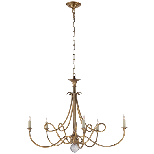 Double Twist Large Chandelier in Hand-Rubbed Antique Brass
