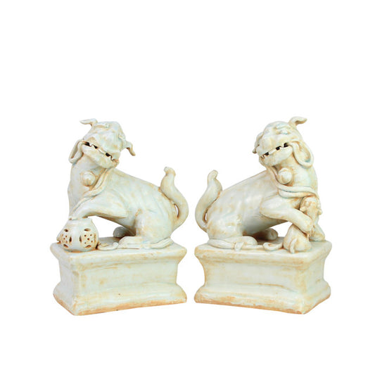 Pair of Celadon Peking Lion Statues