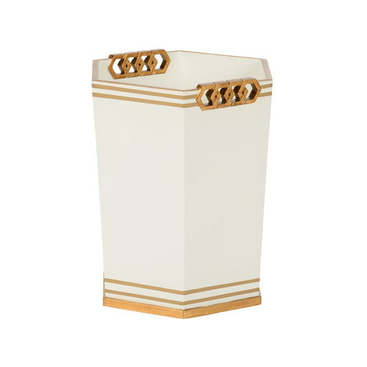 Oliver Wastebasket - White/Gold