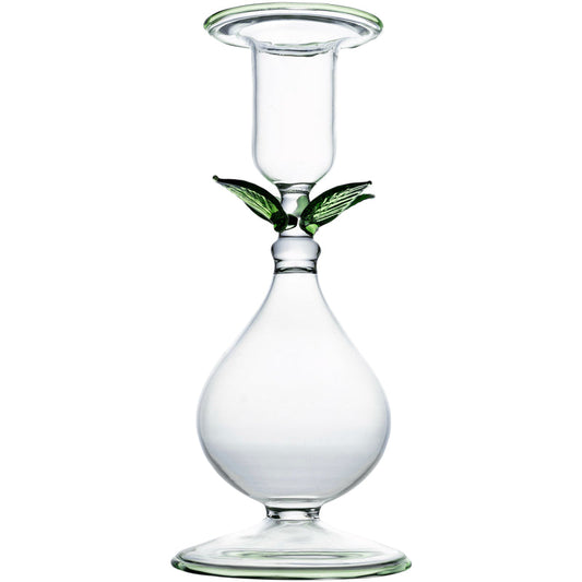 La Boheme Clear Candlestick, w/Green Leaves