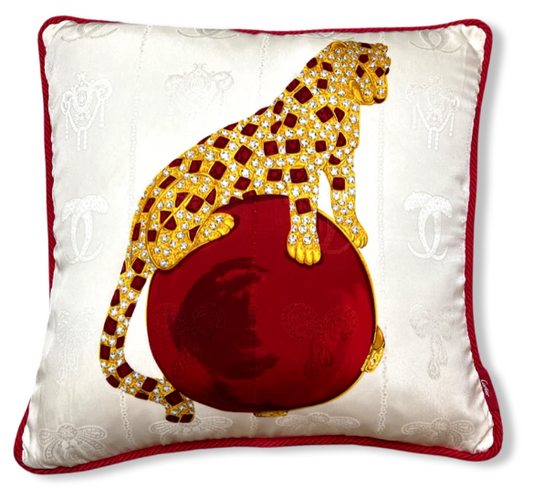 CARTIER Panthère Royal Ruby Vintage Silk Scarf Pillow