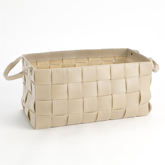 Bronya Soft Woven Leather Basket-Beige