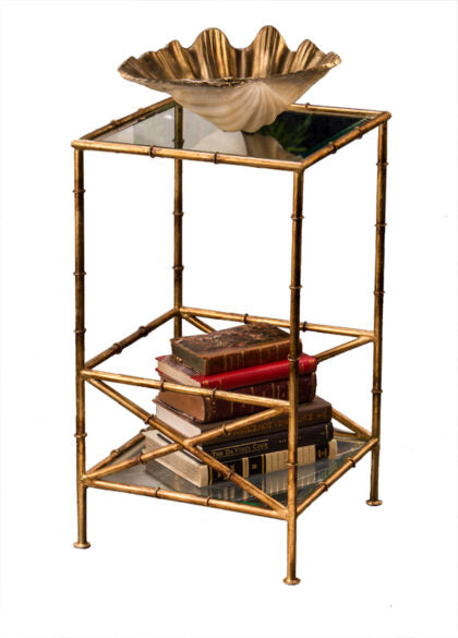 Antique Gold Bamboo 2 Tier Table