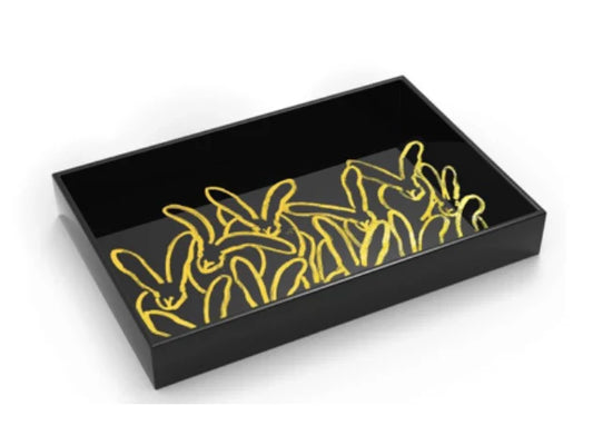 Hunt Slonem Rabbit Run Vanity Tray-black with gold