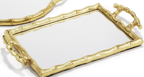 Golden Bamboo Mirror Decorative Tray, Rectangular