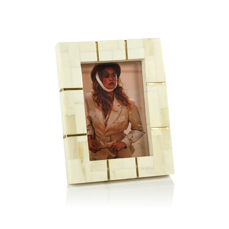 St. Ives Bone Inlaid Photo Frame with Brass Trim - Natural - 5x7