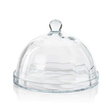 Loulou Optic Pastry Glass Plate with Cloche - Large