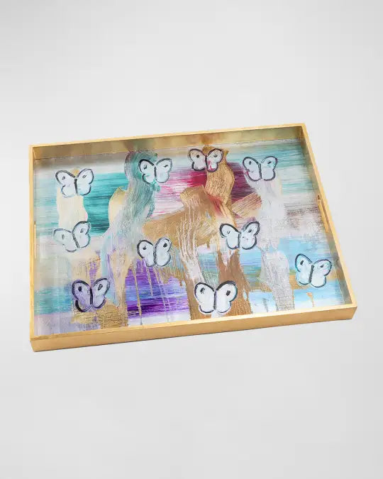 HUNT SLONEM Medium Whirlwind Butterflies Gold Leaf Tray