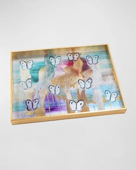 HUNT SLONEM Medium Whirlwind Butterflies Gold Leaf Tray