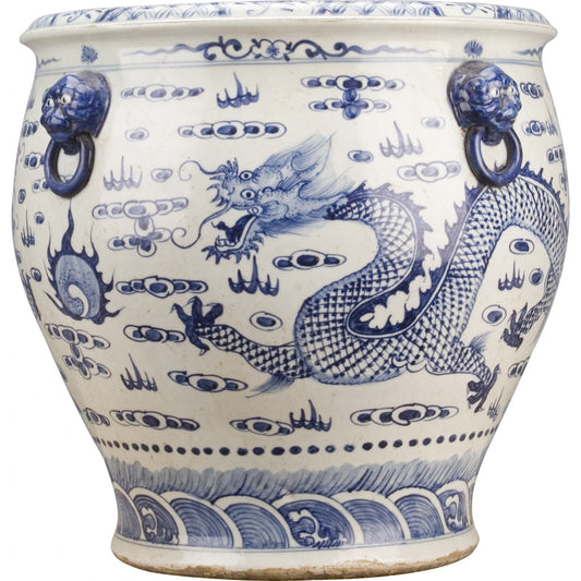 CLASSIC PORCELAIN FISHBOWL BLUE AND WHITE DRAGON