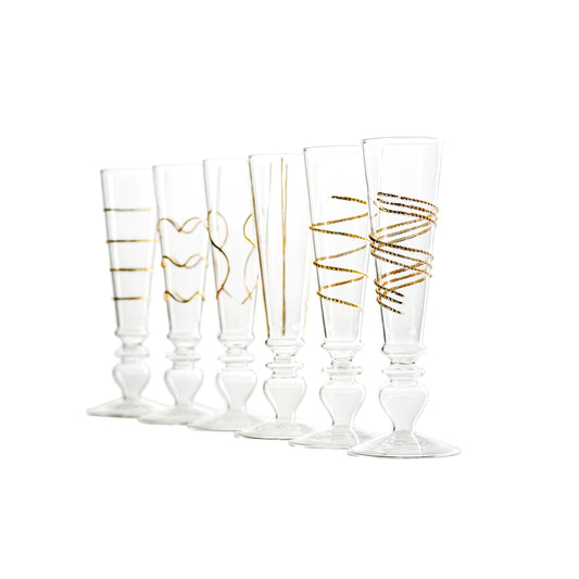 Footed Razzle Dazzle Champagne Flutes with Gold Accents, Set of 6