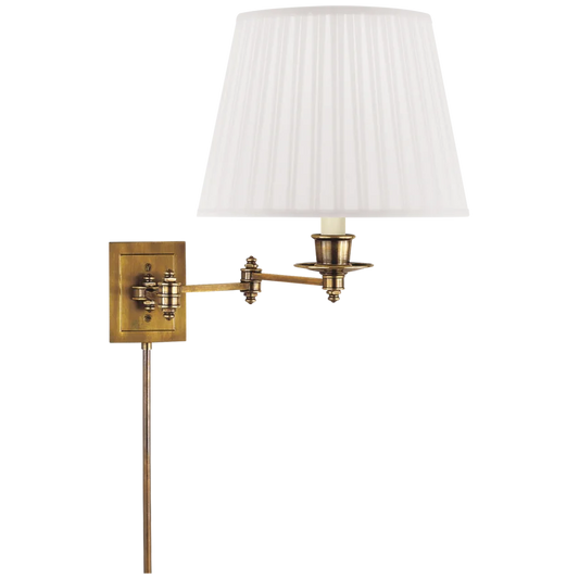 Triple Swing Arm Wall Lamp in Hand-Rubbed Antique Brass with Silk Shade